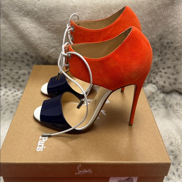 Christian Louboutin Meyerling Lace-Up Heels – BNIB – Orange/Blue - Picture 3 of 12